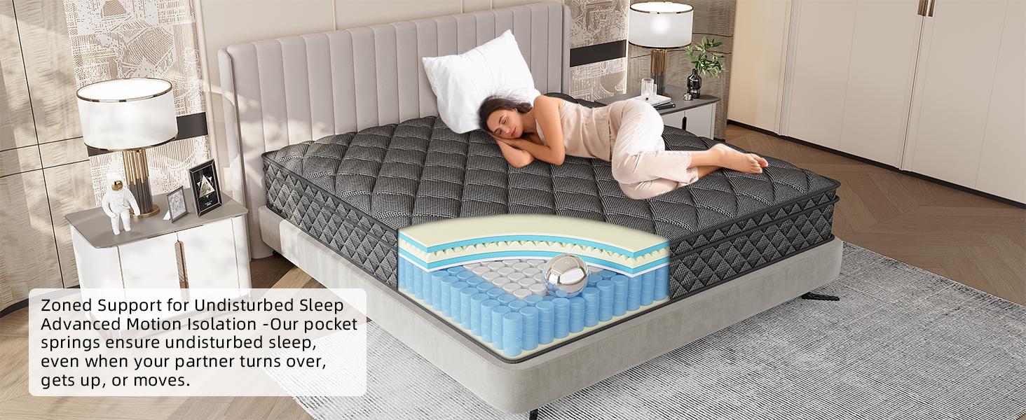 Spring Glow Up Grymtex 12/14 Inch Hybrid Mattress Twin Full Queen King Back Pain Relief Sleep Well Individually Wrapped Pocket Spring Breathable Pressure Relief mattress expanding  topper Skin-friendly In A Box Spring Gardening