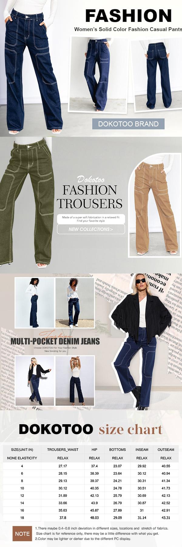 Dokotoo Women's Casual Mid Waist Cargo Jeans Stretch Wide Leg Denim Pants with Pockets