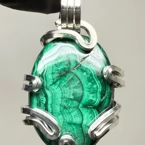 Malachite Sterling Silver PENDANT Natural Stone Artisan Crafted Design 925
