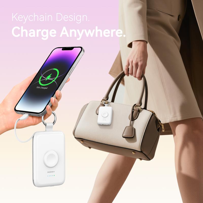 RORRY 10000mAh Portable Charger 22.5W Fast Charging Power Bank with Built-in Cables & Keychain for iPhone 17-11 iWatch Android AirPods iPad Perfect Gift Travel Battery Pack Lightweight Valentinesdaygift