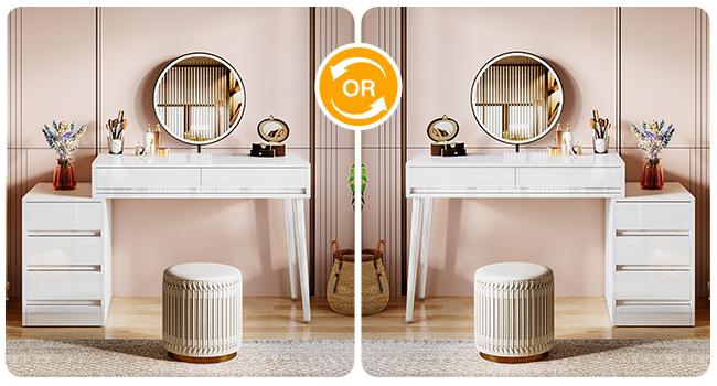 Tribesigns White Desk with 5 Drawers, Modern Home Office Desk with Storage Drawers and Printer Stand, Reversible Computer Desk Vanity Desk for Bedroom, Living Room, Sleek White Furniture Cabinet