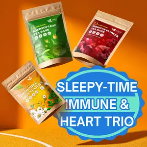 【FreshDrinkUS】 Sleepy-Time Immune & Heart Trio, Chamomile, Soursop & Hibiscus Herbal Tea Bags, 100% Natural and Pure Flowers & Leaves, Eco-Conscious Tea Bags, Caffeine-Free, No Sugar, No Gluten, Vegan – Herbal Tea Beverage