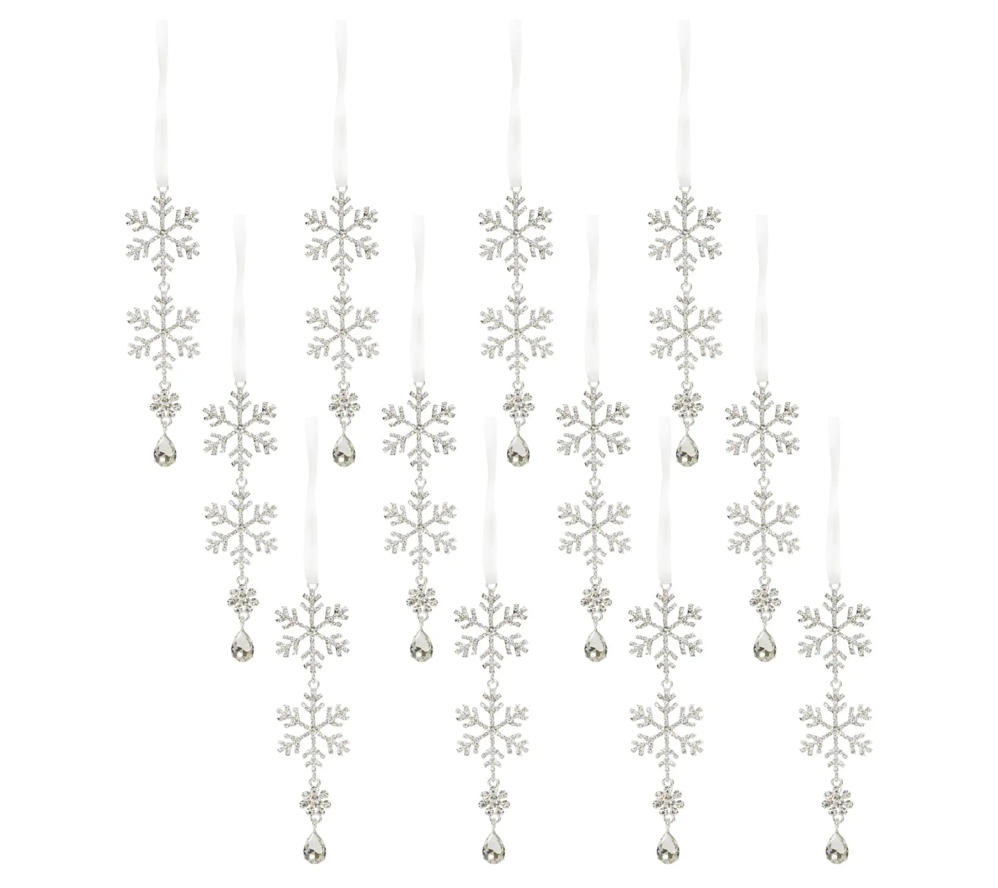 Melrose Jewel Tiered Snowflake Ornament Drop (Set of 12)