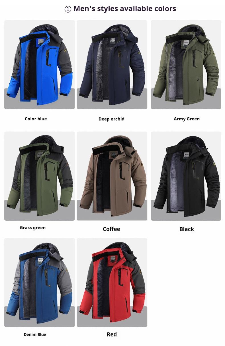 Men's Warm Fleece Outdoor Mountain Hooded Winter Jacket Windproof & Warm Fleece Lined Regular Fit Casual Long Sleeve Front Zipper Coat with Pockets Suitable for Autumn and Winter