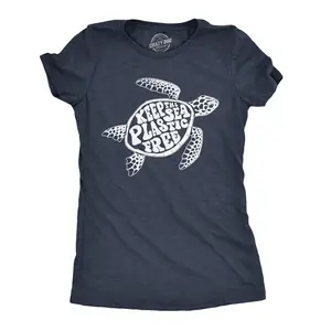 Womens Keep The Sea Plastic Fre T Shirt Cute Sea Turtle Earth Day  Tee Funny Womens T Shirts Cute Vintage Fashion Casual Ladies T-Shirt Gift Environmental Tops for Women Funny Animal Top Women's Novelty Tees Navy