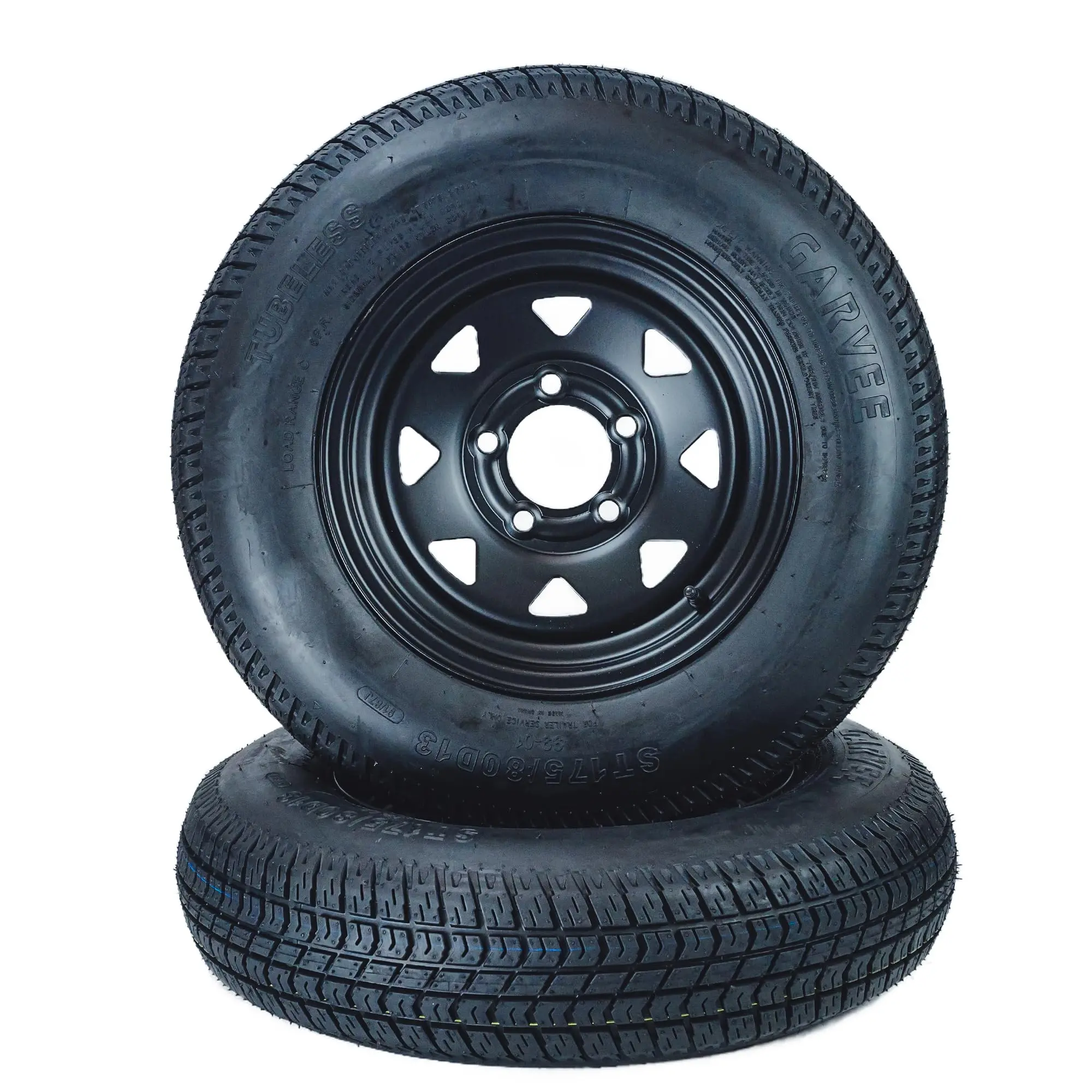 Garvee ST175/80D13 Trailer Tires with 13" Black Steel Rims, 6 Ply Load Range C, 5 Lug 4.5" Bolt Pattern, Heavy Duty ST175/80D13 Tires for Boat, Camper & Utility Trailers (2 Pack)