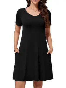 WEACZZY Summer Dresses for Women 2026 V-Neck Casual T Shirt Dress Loose Short Sleeve Flowy Dresses with Pockets tiktokshopspringglowup