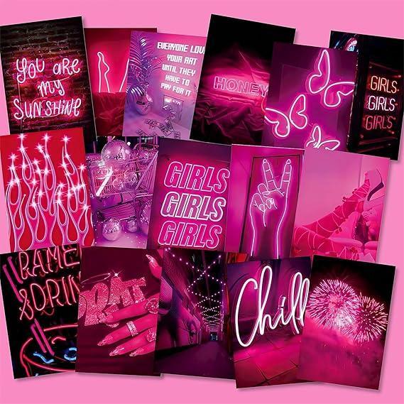 50-Piece Wall Collage Kit:Aesthetic Pink Neon Posters for Room, VSCO Style Photo Wall Art & Artistic Prints. VSCO Girl Bedroom Decor Gift Set Landscape