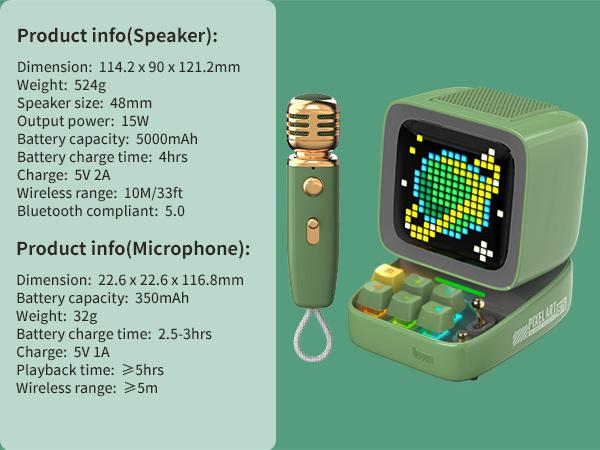 Divoom Ditoo-Mic Mini Karaoke with Microphone Pixel Art Bluetooth Speaker Portable Wireless Microphones & Party Lights for Kids Adults Birthday Gifts for Girls Boys Family Home Party Speker Audio - Smartphone