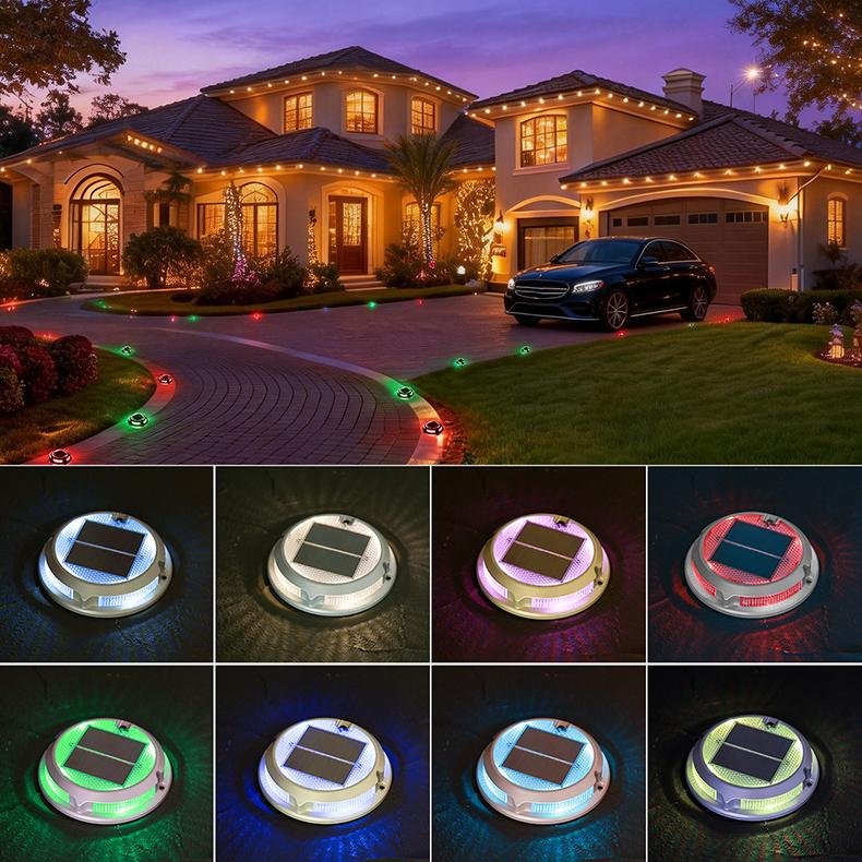 Solar Driveway Lights Outdoor, RGB Color Solar Deck & Dock Lights, IP68 Waterproof, 3 Dynamic Light Modes for Driveway, Walkway, Garden & Step Solar Driveway Lights Outdoor, RGB Color Solar Deck & Dock Lights, IP68 Waterproof, 3 Dynamic Light Modes for Driveway, Walkway, Garden & Step