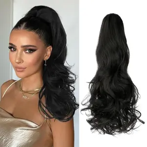 Lansigreen Claw Clip Ponytail Extension 18inch 140g Wavy Curly Jaw Clip Pony Tails Hair Extensions Synthetic Hairpieces for Women Daily Party Summer Vibes
