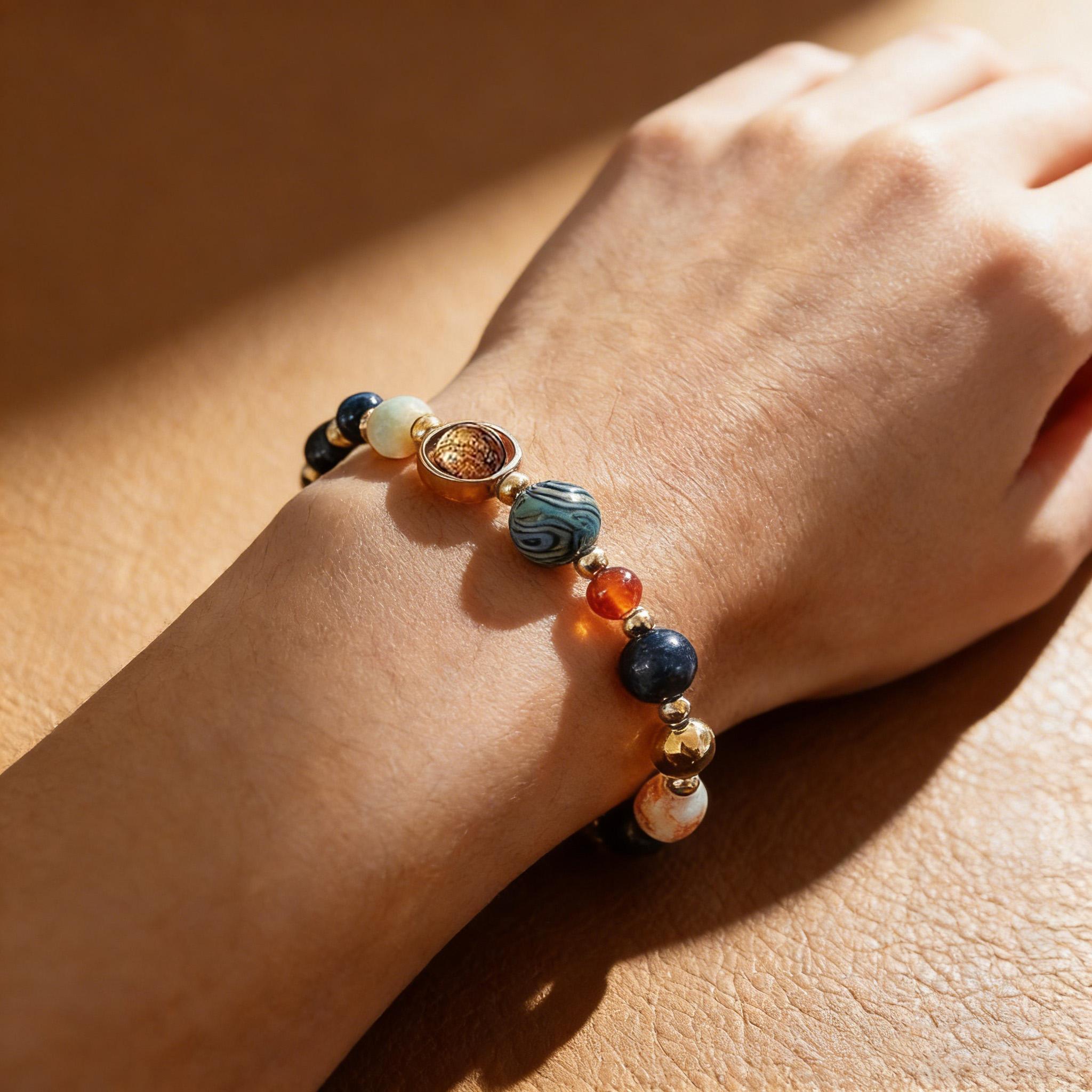 Solar System Zodiac Bracelet for Men & Women, Galaxy Style Protection Bracelet, Fashion Jewelry Gift Idea for Girlfriend, Mom, Bestie, Trendy Versatile Accessory, Perfect Birthday Present