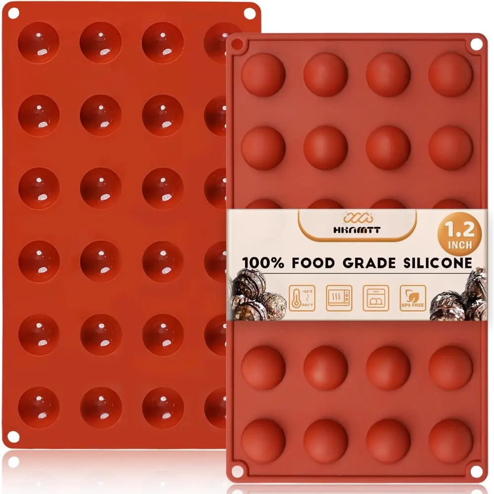 Circle-Shaped Food Grade Silicone Cake Molds (2-Pack) - 24 Half-Sphere Cavities, 1.2" Baking Tins, BPA-Free, -40°F to 446°F Oven-Safe, 11.4×6.7×0.6 in, for Chocolate Truffles, Beginners & Commercial Use, Flexible Kitchen Bakeware, Circle-Shaped Cake Molds