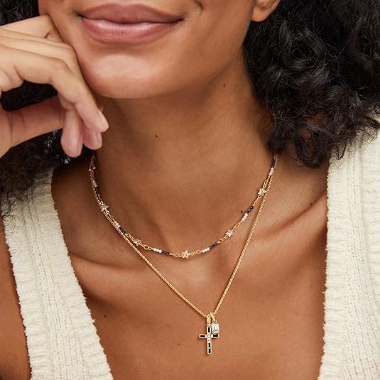 Fettero Gold Cross Necklace for Women Gold Plated Dainty Cross Pendant Non-Tarnish Necklace, Faith Crucifix Chain Jewelry, Elegant Religious Gifts