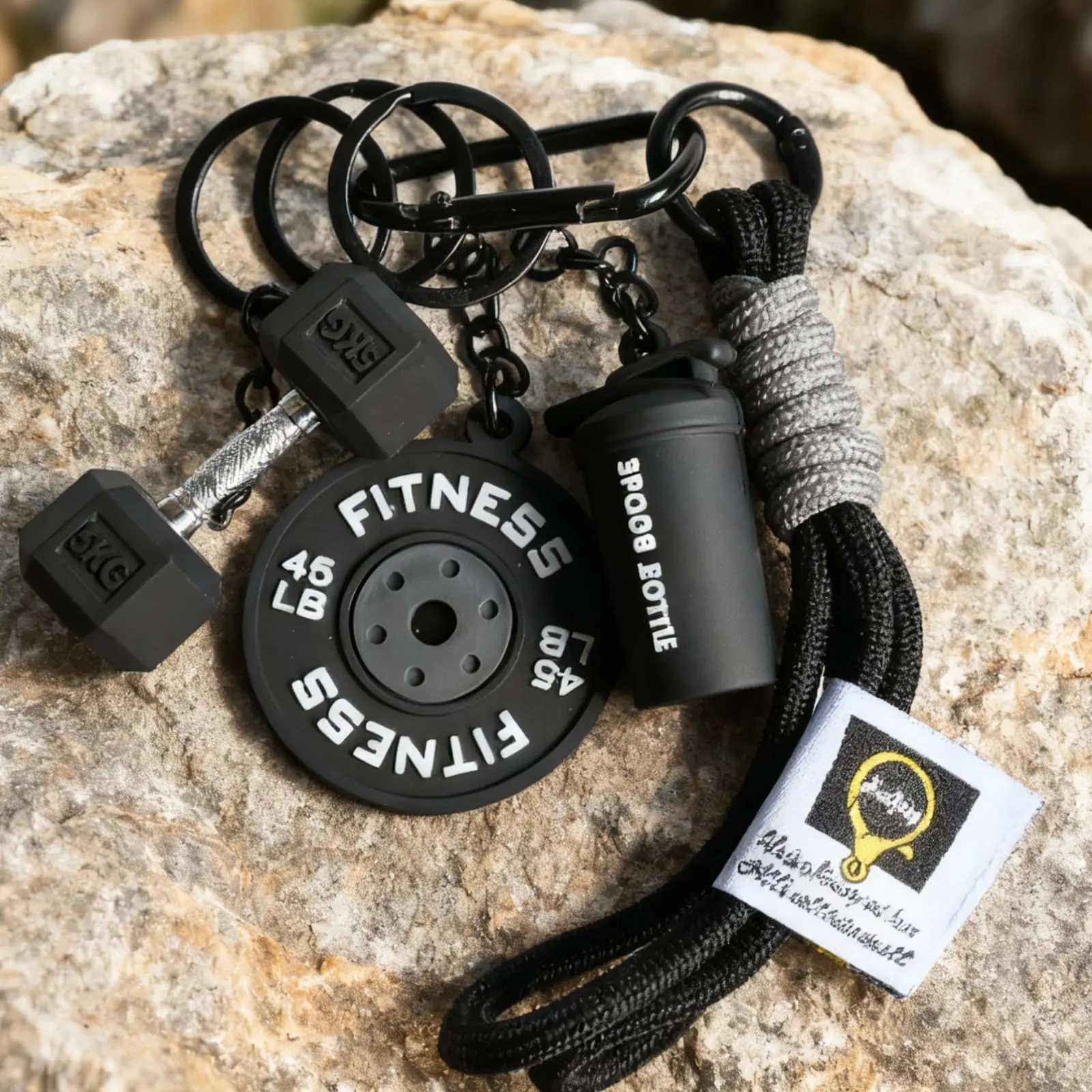 4-Piece Sporty Barbell Keychain Set, Keyrings, Hand-Woven Fitness Keychains, Fashionable Unisex Gym Accessories, Perfect Gift Choice, Stylish & Versatile Fitness Bag Charms with Woven Ropes and Dumbbell, Keychain for Bags