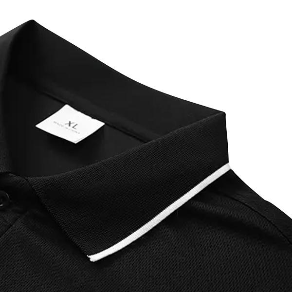 Five-piece men’s casual short-sleeve polo set—quick-dry golf and tennis shirts, comfortable riding wear, stylish men’s sportswear—ideal for casual gatherings, vacations, and travel; contrast color design at the neckline and cuffs.