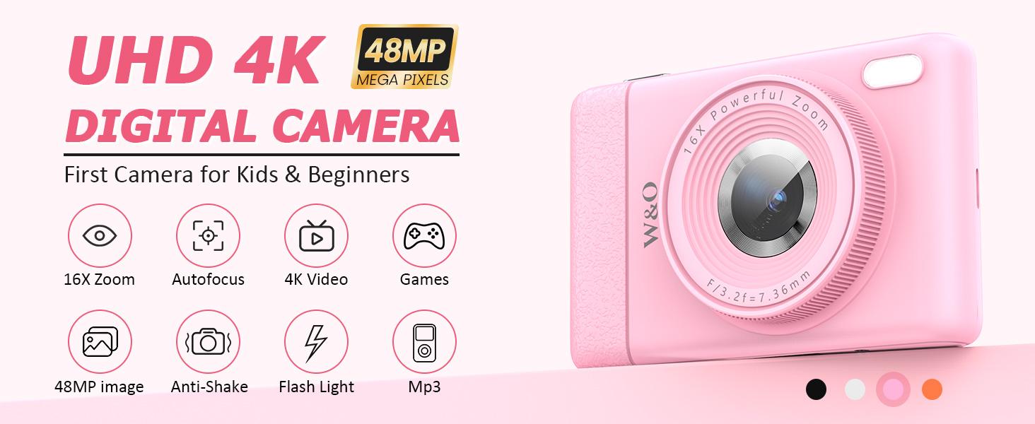 W&O Digital Camera,Portable CCD Cameras Gifts,HD Digital Video Cameras Toddler,Portable Toy 3-10 Ages Girls Boys,32GB TF Card Rechargeable Wireless
