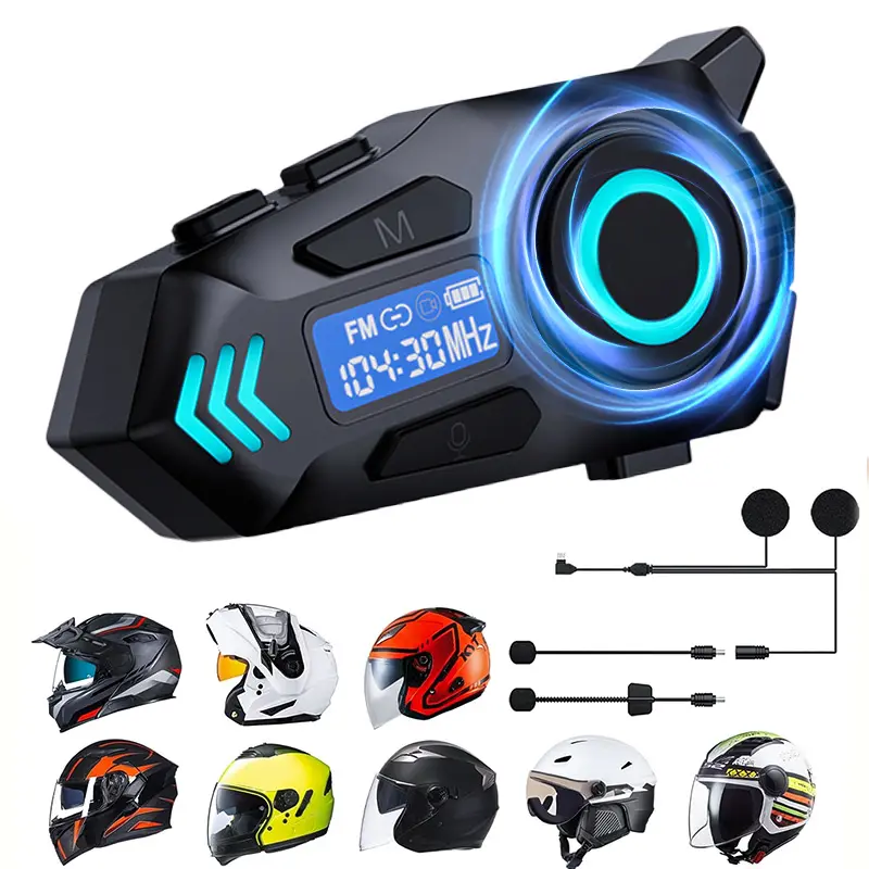 DVKIX Rechargeable motorcycle helmet speakers, IP65 waterproof helmet headset, supports automatic answering/calling and music control, unlimited intercom function, compatible with all helmets.