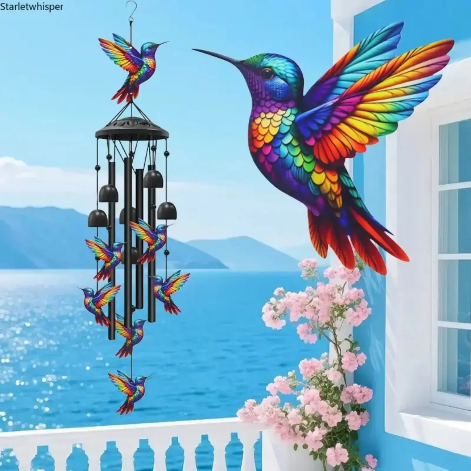 Hummingbird Metal Wind Chimes with All-Metal Parts - Decorative Outdoor Hammock Accessory, Melodious Tune Hanging Piece, Whimsical Birds Design, Easy Hanging, Memorial Gift for Mom (Sports & Outdoor Camping Hiking, Natural Charm)