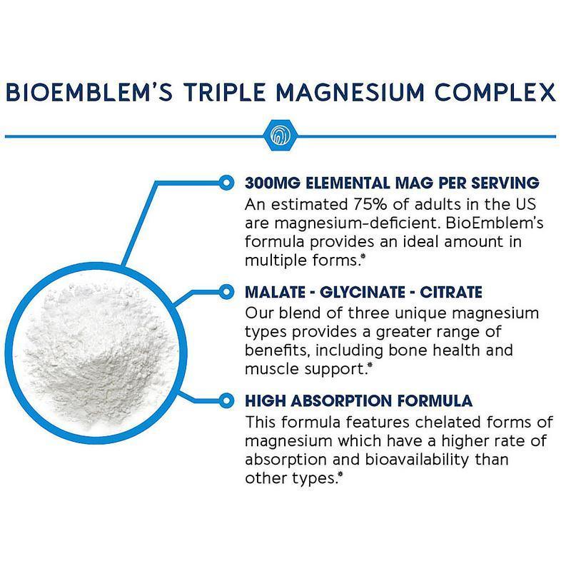 【BioEmblem】Triple Magnesium Complex, 300mg of Magnesium Glycinate, Malate, & Citrate for Sleep, Muscles, Nerves Dietary Healthcare Fitness Vitamin 【BioEmblem】Triple Magnesium Complex, 300mg of Magnesium Glycinate, Malate, & Citrate for Sleep, Muscles, Nerves Dietary Healthcare Fitness Vitamin