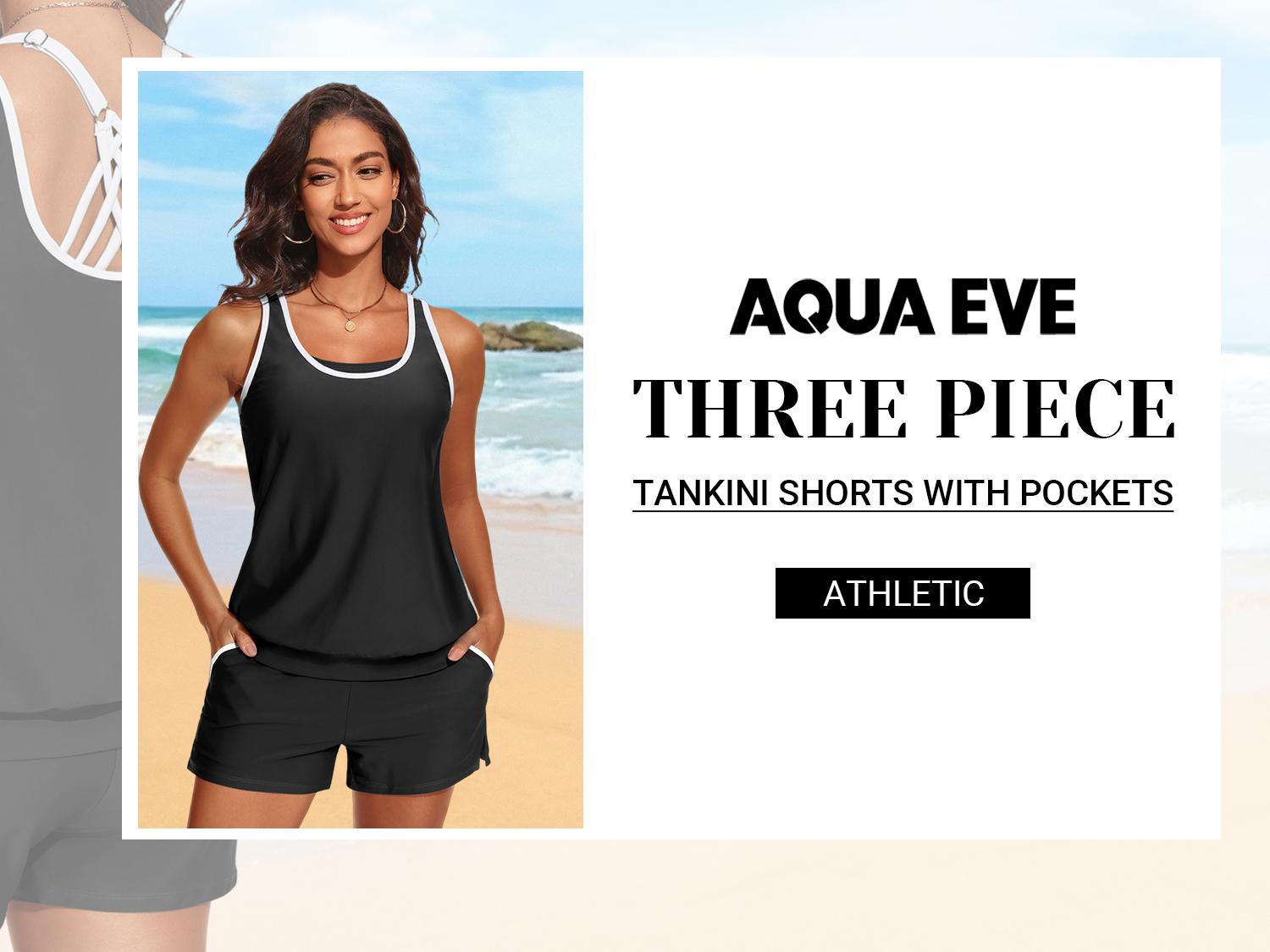 Aqua Eve Three Piece Tankini Swimsuits for Women - Bathing Suits with Boy Shorts Swim Tank Top Sports Bra and Modest Swimwear