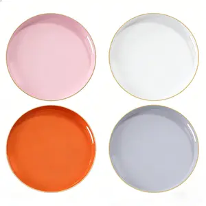 Modern 13" Round Serving Tray with Handles – Solid White/Orange/Gray/Pink Plastic, Versatile for Coffee Table, Ottoman & Bathroom Decor.