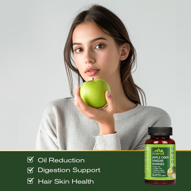 CLEEFLEN Apple Cider Vinegar Gummies, with Vitamin B12 and Probiotics, Supports Digestive Health, Detox Cleanse, Immune Boost, Gluten-Free, Suitable for Vegetarians [60 Gummies] Natural Supplement