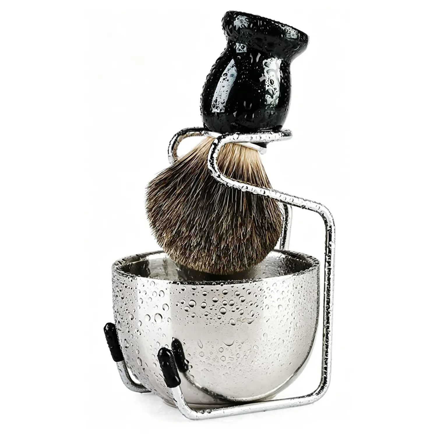 Shaving Brush Set for Men, 3 in1 Shaving Kit Includes Nylon Badger Hair Shaving Brush, Stainless Steel Shaving Bowl and Stand for Wet Shave
