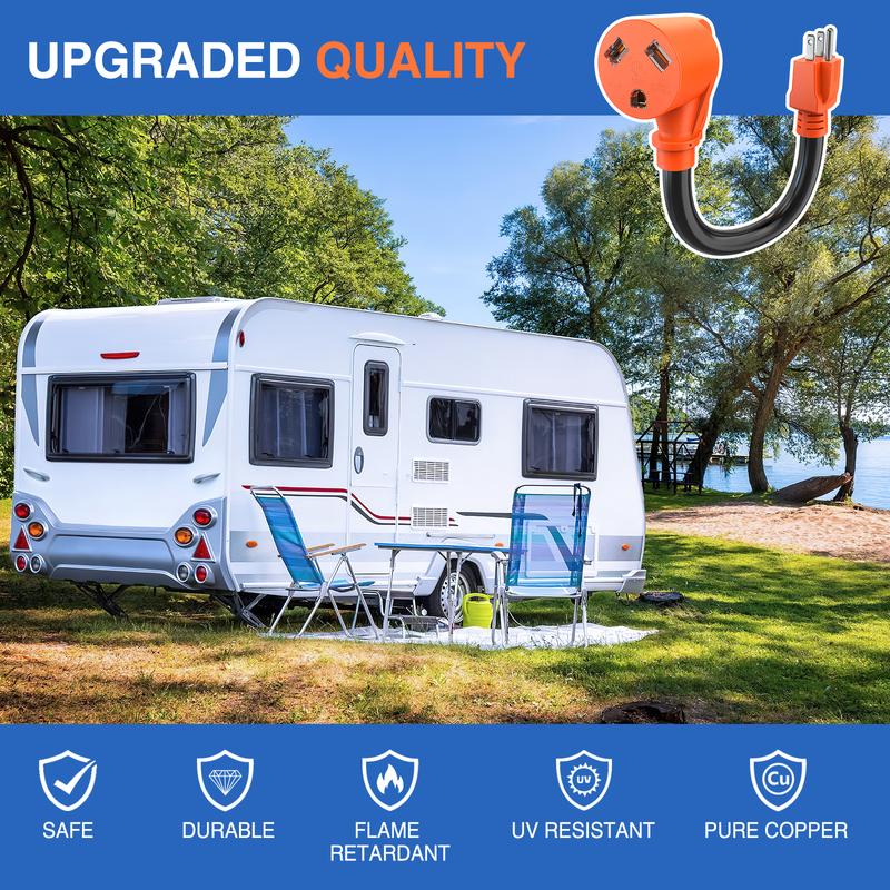 Nilight RV Power Adapter Cord 15Amp to 30Amp 110V Pure Copper Heavy Duty 10 Gauge Wire ETL Listed 5-15P to TT-30R 15M/30F Weatherproof for RVs Camper Caravan Van Trailer
