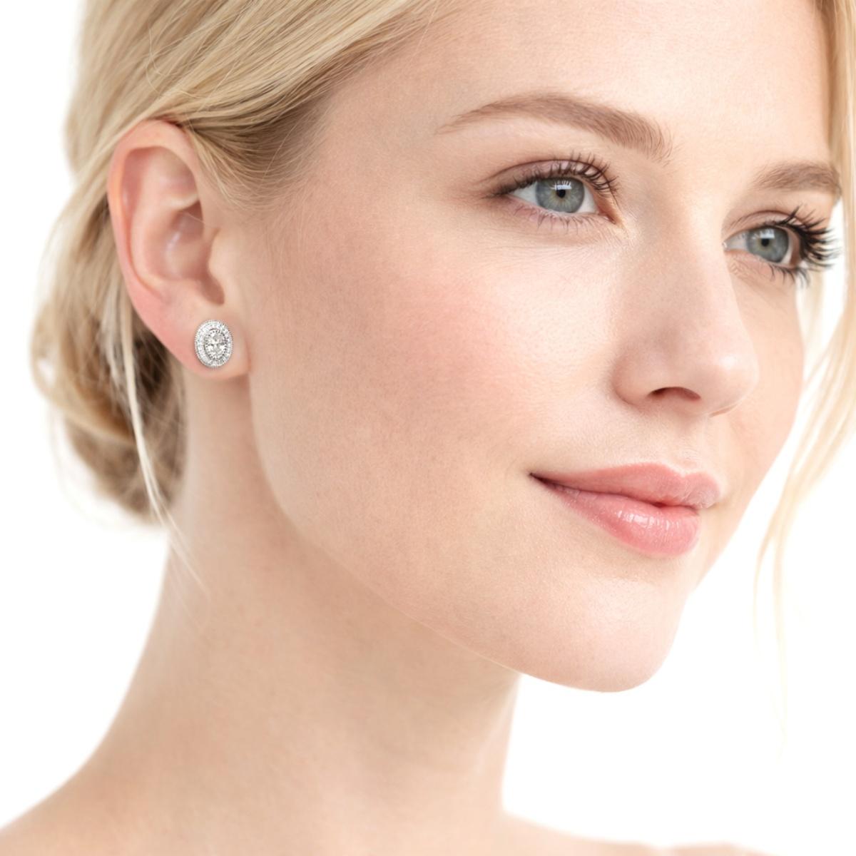 Delzzad The Halo of Eos Earrings Oval Cut Milgrain Halo Earrings VVS Synthetic Moissanite Earrings Copper Studs Moissanite Earrings Jewelry Perfect Birthday Engagement Anniversary Mother’s Day Christmas Valentine's Day Gifts