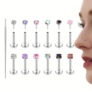 12pcs Mixed Stainless Steel Ear Studs, Nose Studs and Ear Studs Set, Multi-Color, Synthetic Cubic Synthetic Zirconia, No Plating, Cute Style, with Hole, Daily and Party Occasions, All Seasons, Holiday Jewelry Gifts
