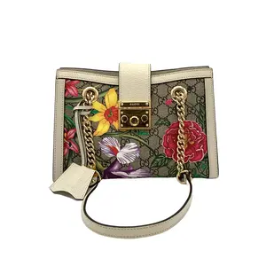 Pre-owned GUCCI Canvas Chain Tote Padlock Flora GG Coated Small Multicolor #3423