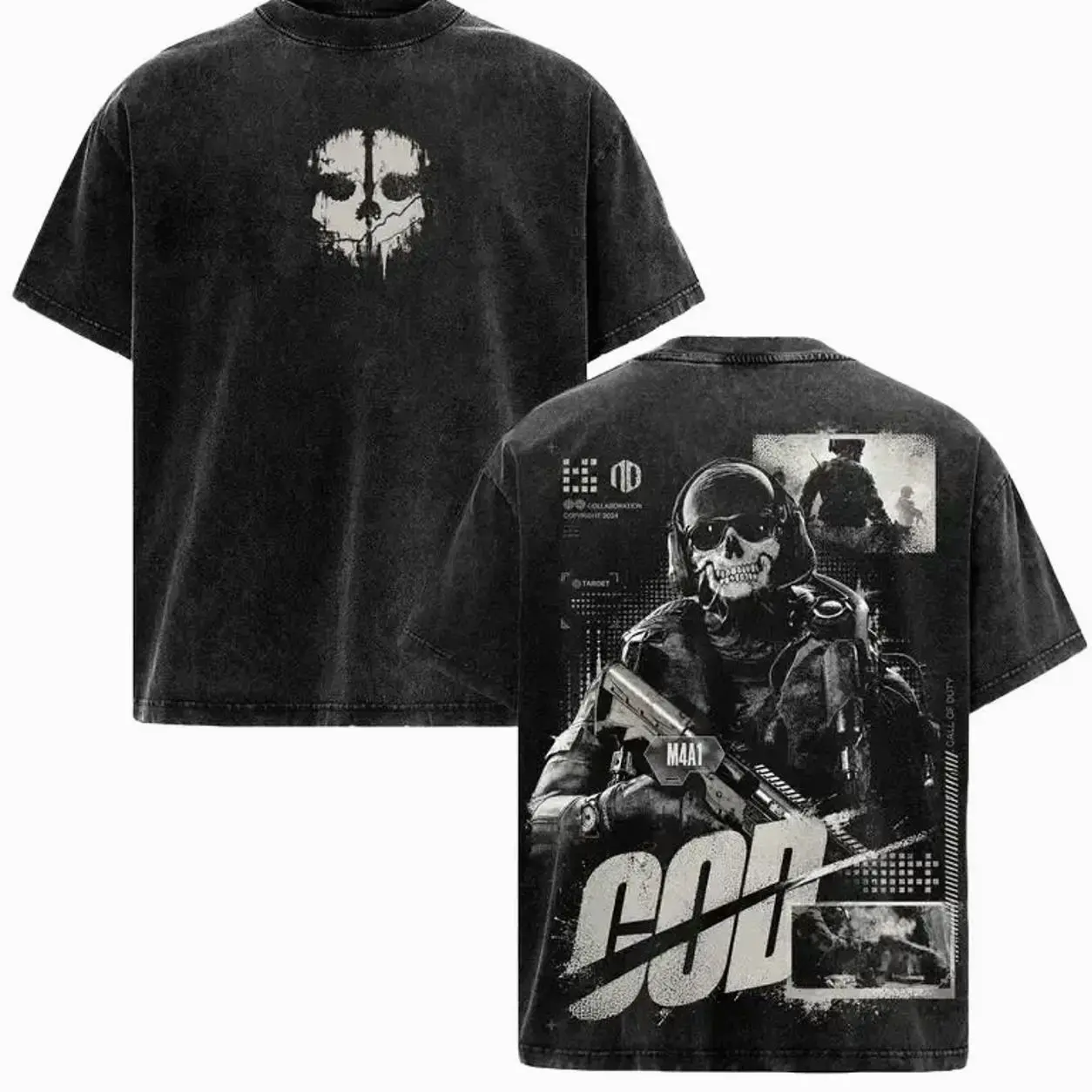 Ghost - Vintage Call Of Duty Modern Warfare 2 Washed Graphic Tee, Oversized Tactical Military Gamer Streetwear Shirt, COD Ghost FPS Gaming T-Shirt, Special Forces Combat Gift Tee For Men, Retro Warzone Aesthetic Apparel 2KP