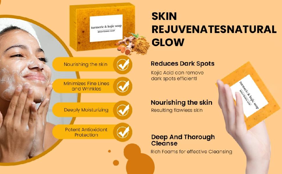 3PCS Lemon Turmeric Kojic Soap + 3 Bubble Nets | Organic Face & Body Bar | Cleansing & Exfoliating | All Skin Types