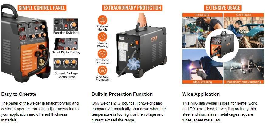 VEVOR Mig Welder Welding Machine 270A MIG MMA TIG 3 In 1 Welder Combo 110V/220V