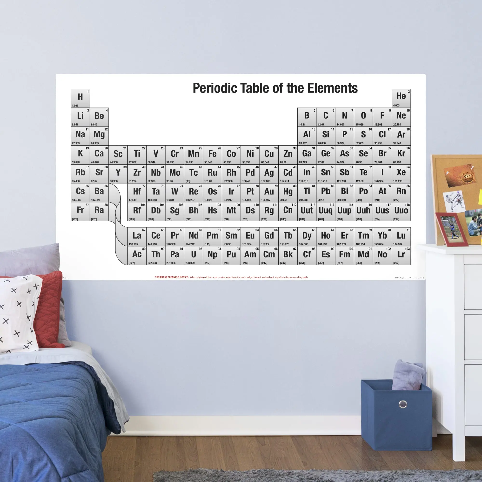 Periodic Table of the Elements Removable Reusable Dry-Erase Vinyl Graphical Decal - Renter-Friendly Home Decor Sticker, Safe for Accent Walls, Sticks to Most Smooth Surfaces, Classroom Room Art