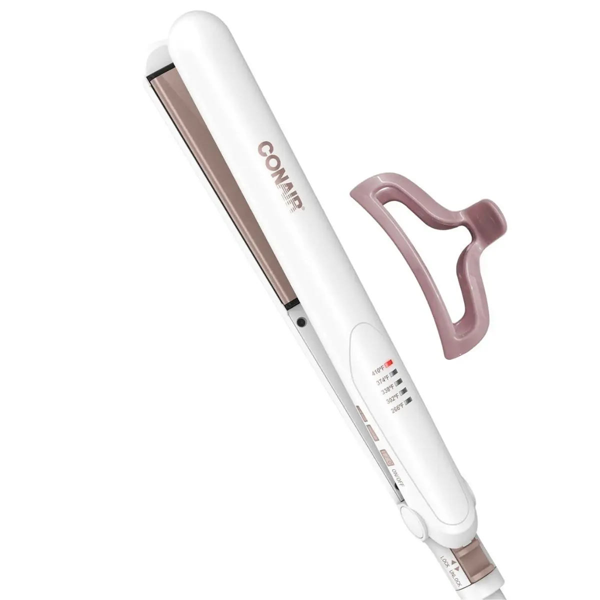 Conair Lightweight Double Ceramic Hair Straightener - 1-inch Extra-Long Plates, 5 Heat Settings Up to 410°F, 30-Second Heat Up, Claw Clip for All Hair Types, 1-Inch With Claw Clip, Daily