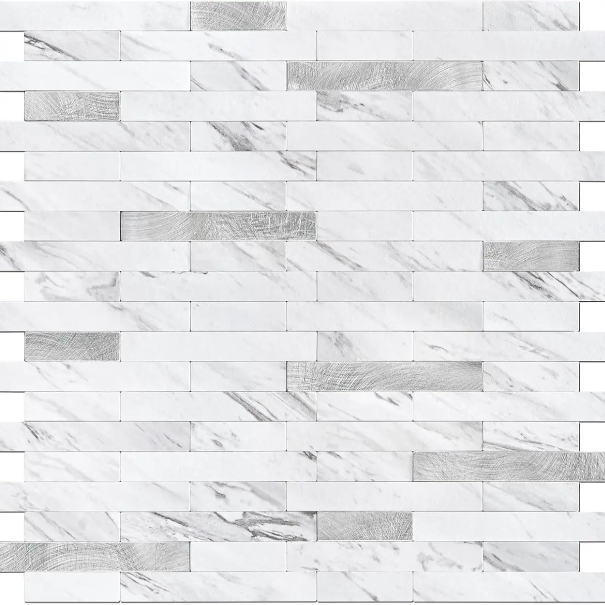 STICKGOO Peel and Stick Backsplash Tile, Stick on Backsplash for Kitchen and Bathroom, Volakas White Look PVC Mixed Metal Silver Self Adhesive Wall Tiles(10 Sheets) Decoration