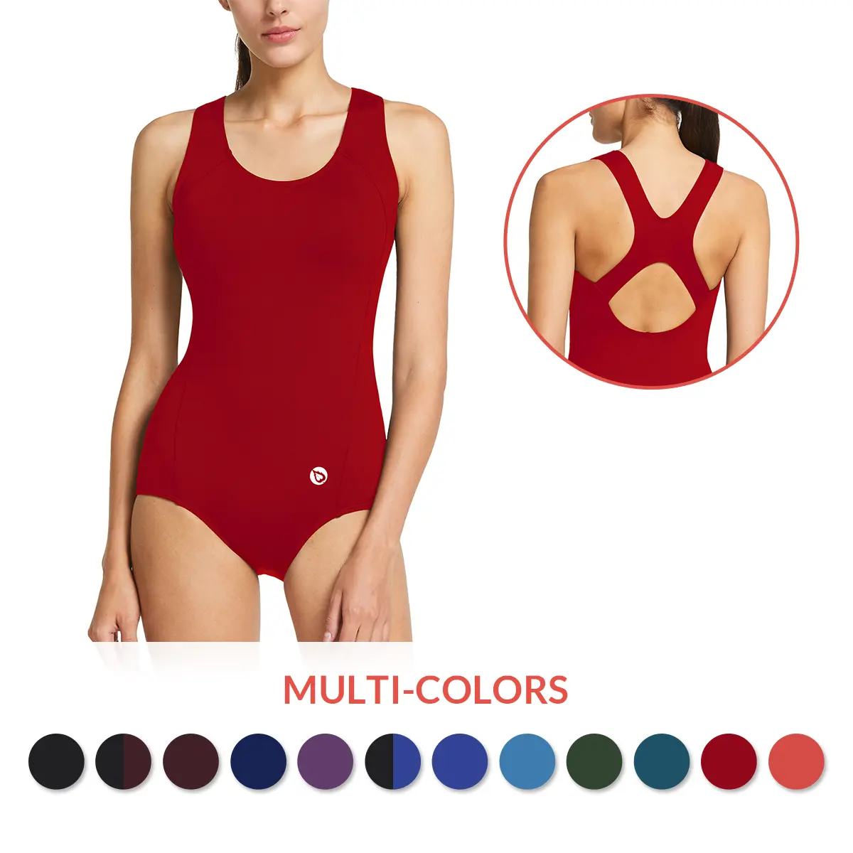 Baleaf Women's Racerback Polyester Knitted 1-Piece Swimwear - Chlorine Resistant, Shelf Bra, Modest Athletic Bathing Suit for Pool Party