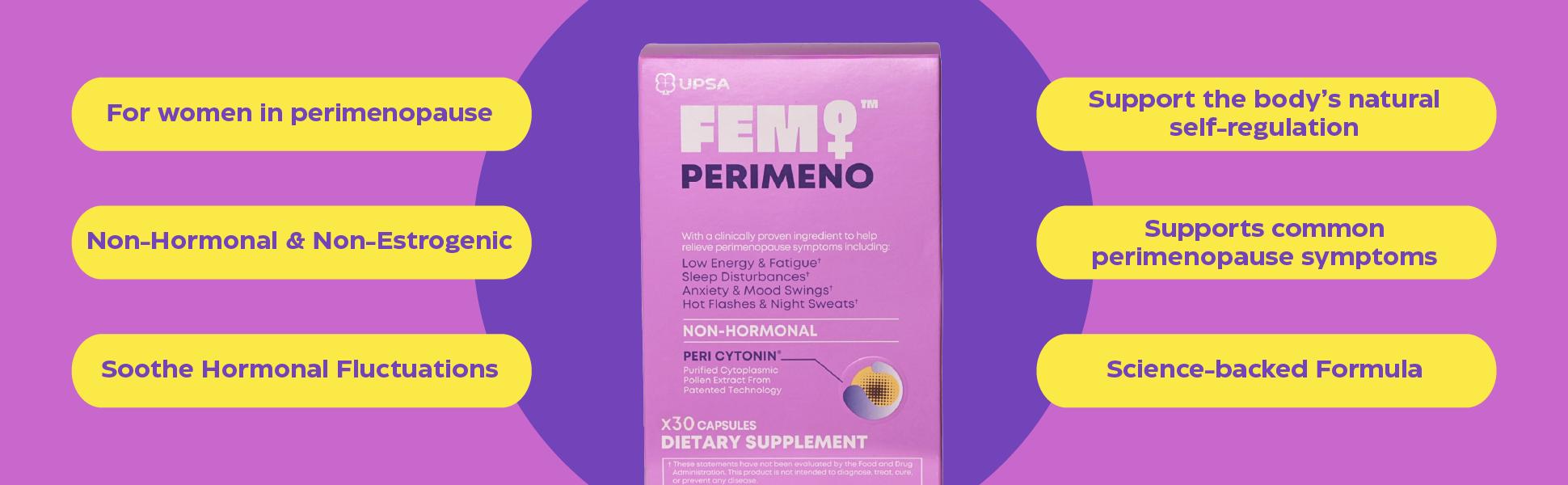 UPSA FEM PERIMENO Non-Hormonal Perimenopause Support – Clinically Proven Pollen & Saffron Extract for Energy, Sleep & Mood Balance