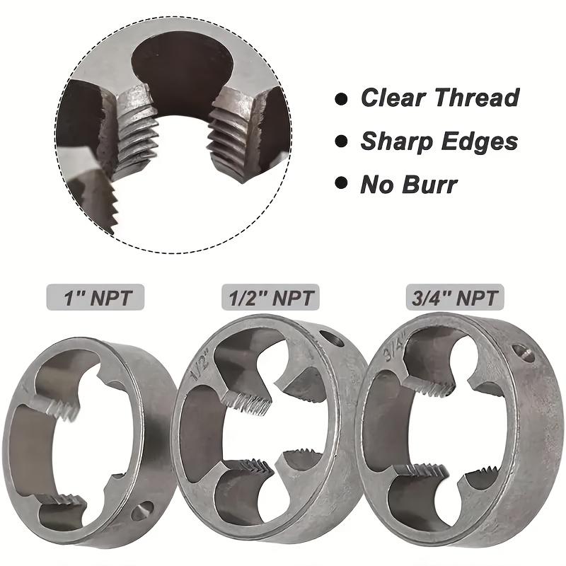 Thread Maker Tool, Pipe Threader Plumbing Tool Kit, Reusable Round PVC Pipe Threader Set with 1/2",3/4",1" Dies, Plastic Pipe Tap Die Set,Plumbing Manual Hand Wrench for PVC Threading