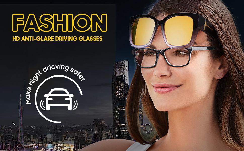 Trendy Oversized Fit Over Night Vision Driving Glasses Anti Glare for Women Men Polarized Nighttime Glasses IF7511
