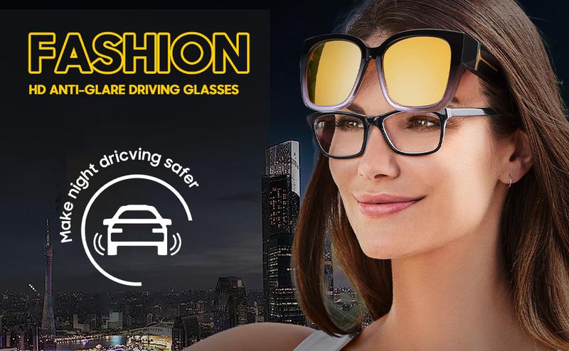 Trendy Oversized Fit Over Night Vision Driving Glasses Anti Glare for Women Men Polarized Nighttime Glasses IF7511