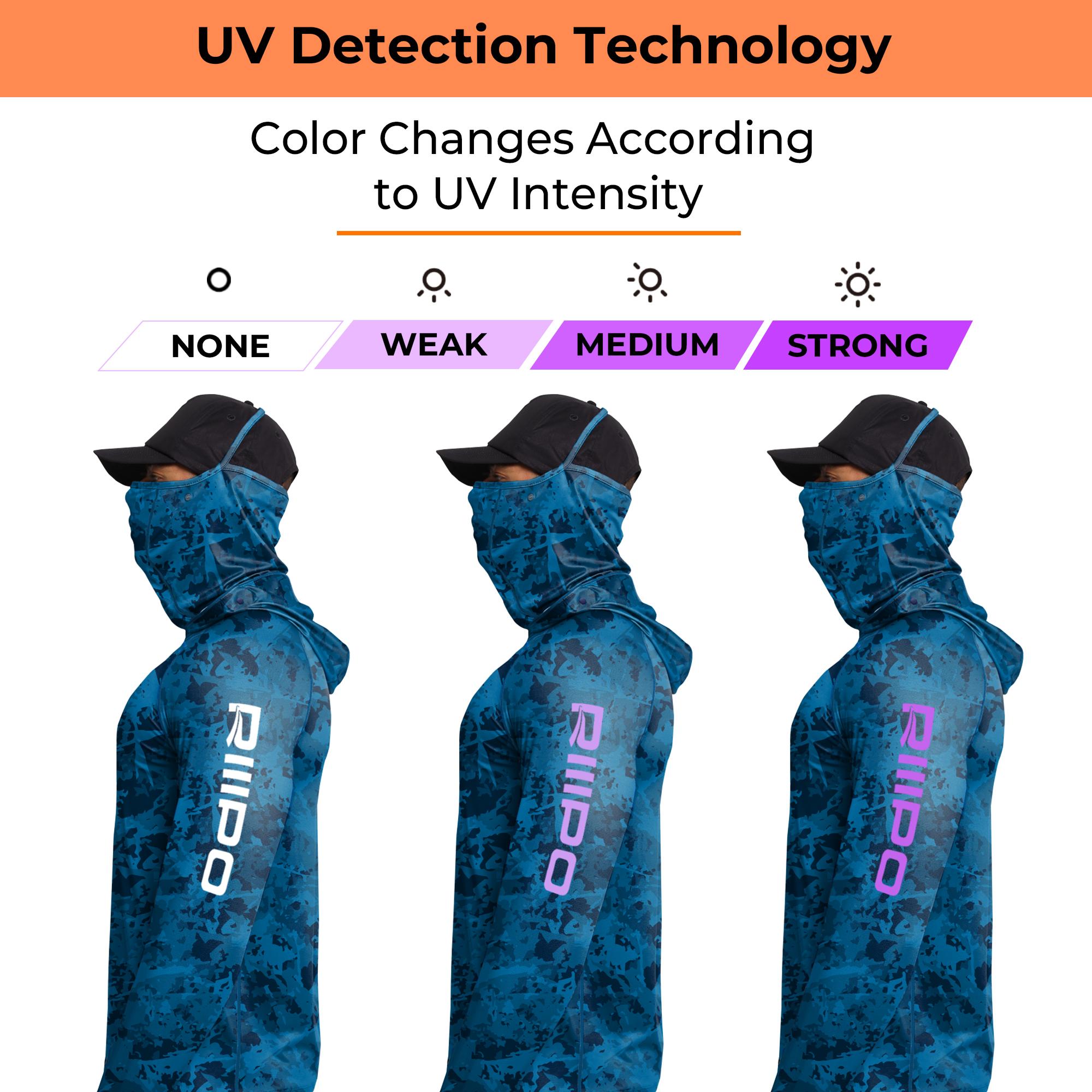 【Clearance】R10 Sun Hoodie Shirts w/ UV Detection Logo Mask Neck Gaiter Thumbhole Men UPF 100+ Sun Protection Long Sleeve Lightweight Quick Dry Moisture Wicking Breathable Cooling Athletic Activewear for Outdoor Sports Fishing Boating Construction Roofing