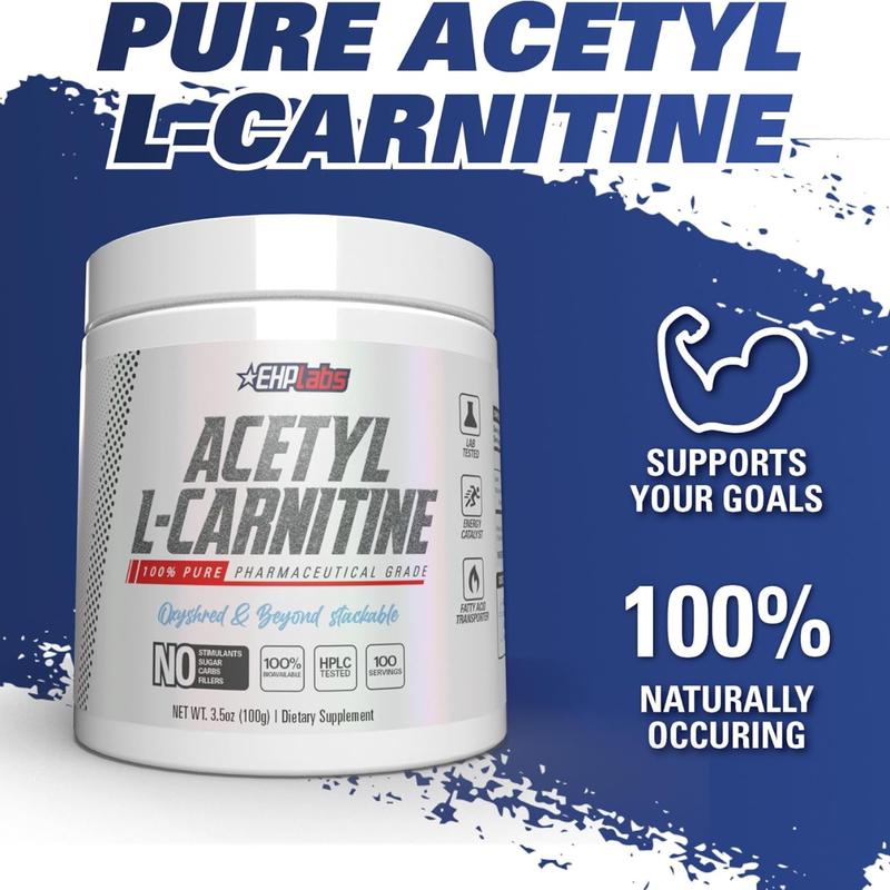 EHP Labs Acetyl L-Carnitine Powder - Supports Natural Energy Production, Brain Function, Heart Health, Vegan, Gluten Free, Non GMO - 100 Servings