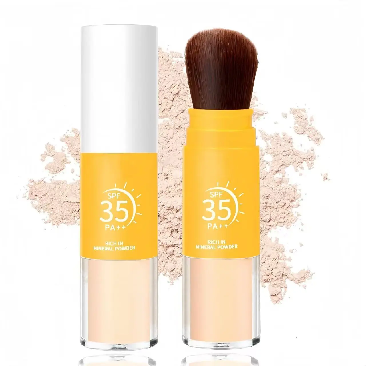 Mineral Powder Sunscreen for Face & Scalp, SPF 35 Brush on Sunscreen Setting Powder, Oil Control Hair Sunscreen Face Powder, Long Lasting Lightweight Breathable, Natural Matte Finish