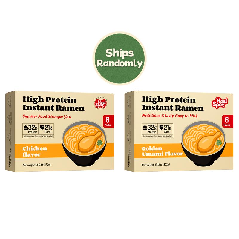 Healspot High Protein Instant Ramen, 6 Cups Non Fried Ramen Broth, 32g Plant Based Protein, Low Fat, Low Carb, Non GMO, Keto Friendly & Plant Based (Golden-Chicken,Smoky-Beef,Classic-Pork）