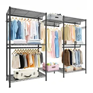 Heavy Duty Garment Rack, Freestanding Closet large Organizer, Portable Wardrobe Clothes Rack, Adjustable Wire Shelving Clothes Rack with 8 Adjustable Wire Shelves and 5 Clothes Rails