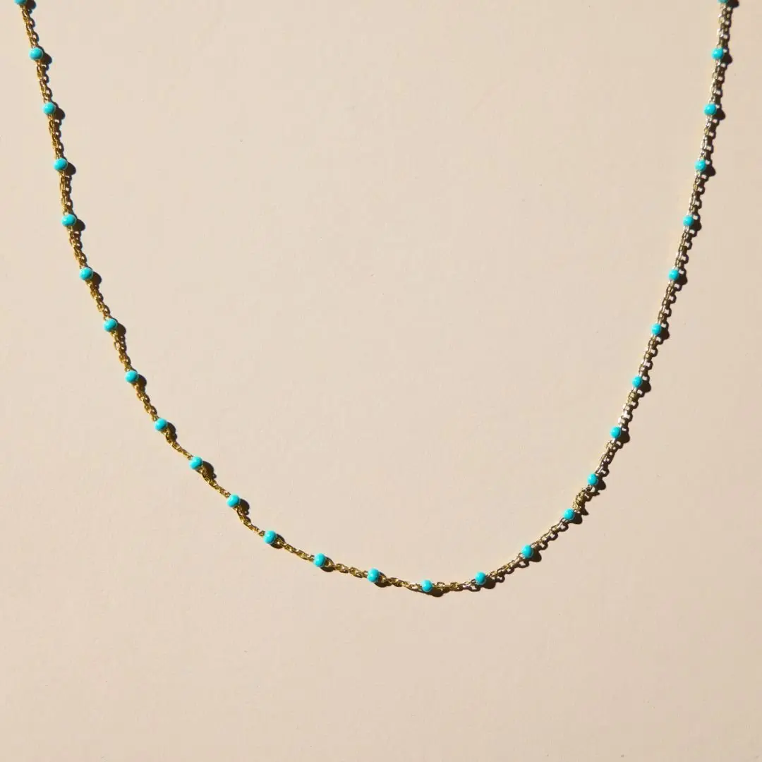 Turquoise Beaded Delicate Saturn Chain Necklace