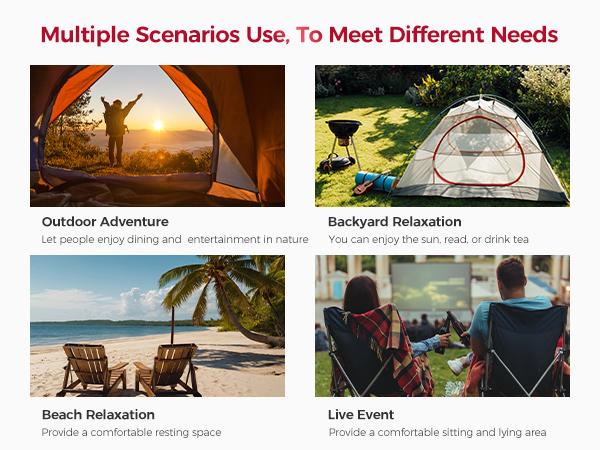 PHI VILLA Heavy-Duty Oversize Camping Chair Round Moon Saucer Chair Padded Folding Chair with Cup Holder and Carry Bag, Red